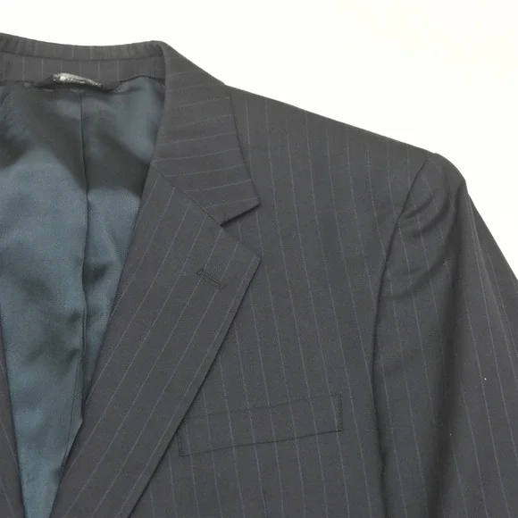 Jos A Bank 43L 36x32 Navy Blue Striped 100% Wool Mens Jacket Pants Suit